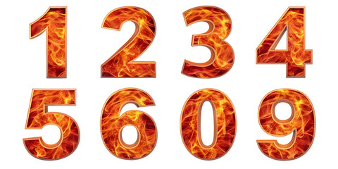 fiery font numbers isolated on a white background png