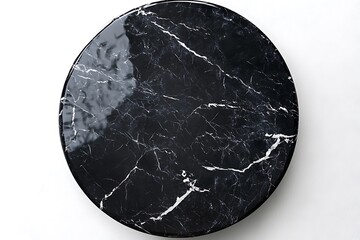 Fototapeta premium Black marble round plate, top view.