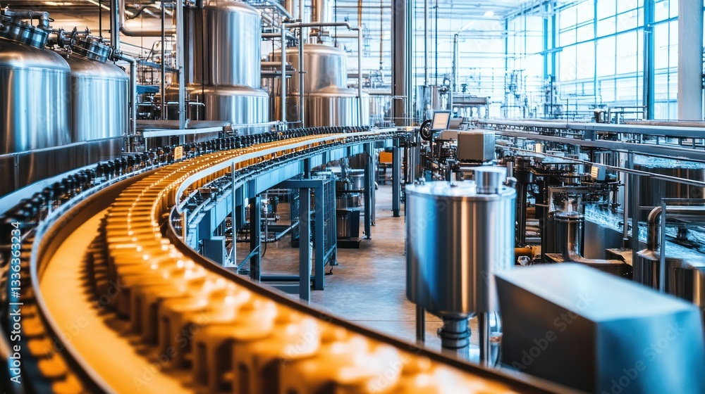 Aufkleber automated production line transports packaged goods through a modern factory