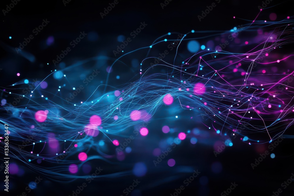 Poster A vibrant, abstract representation of data streams and circuitry, showcasing intricate of light and color, symbolizing technology and digital innovation