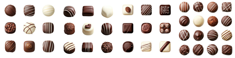 Fototapeta premium An elegant and indulgent assortment of premium handcrafted chocolate candies in a variety of shapes flavors and decorative patterns