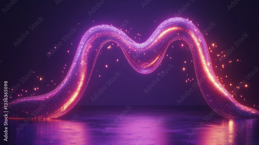 Aufkleber A glowing abstract wavy shape illuminated with sparkly particles