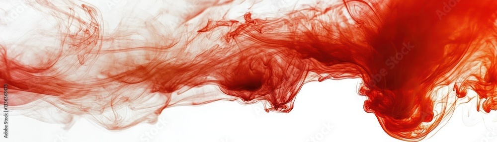 Poster Swirling red ink dissolving into clear white background creating a design