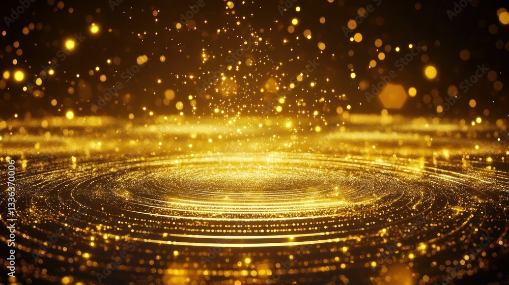 Poster abstract representation of swirling gold particles and sparkling light