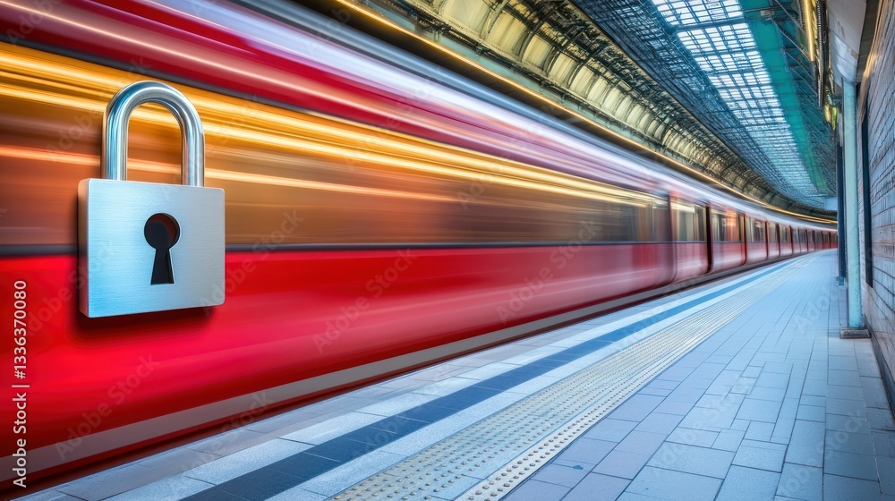Aufkleber a lock symbolized security on a moving train in motion