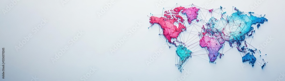 Leinwandbilder A world map with connected lines representing global networking and communication