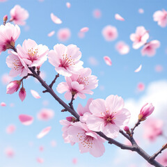 Pink Cherry Blossom Petals Falling Gently