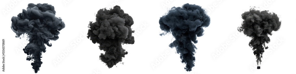 Poster powerful and chaotic explosion creating dynamic plumes of dark smoke rising forcefully in an intense