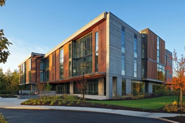 Fototapeta premium Modern Eco Building with Concrete and Wood Facade