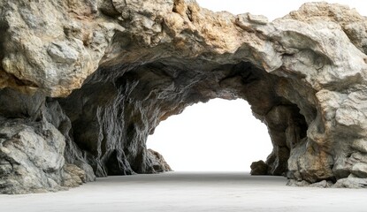 Rocky cave entrance on a sandy beach