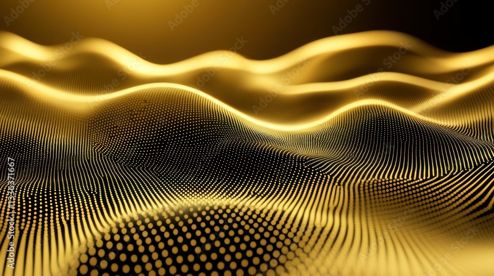 Poster Abstract golden waves with a dot based texture and dark background