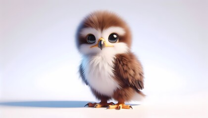 Obraz premium Charming 3D baby eagle standing with curious expression and soft feathers