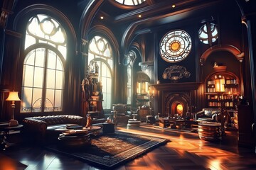 Obraz premium A Steampunk-Inspired Interior Design for a Victorian Hall
