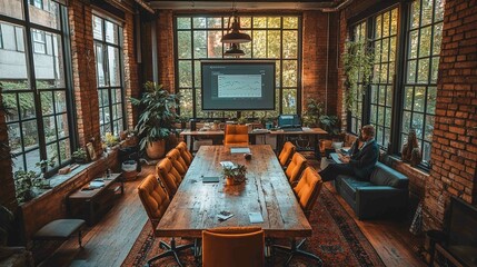 Modern Office Conference Room with Natural Light and Technology
