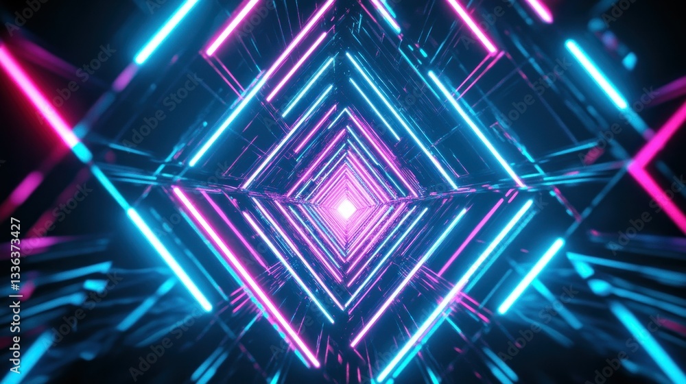 Poster A futuristic tunnel design with neon lights and symmetrical patterns
