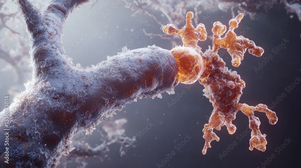 Poster microscopic view depicting a biological cell structure with connections clearly shown
