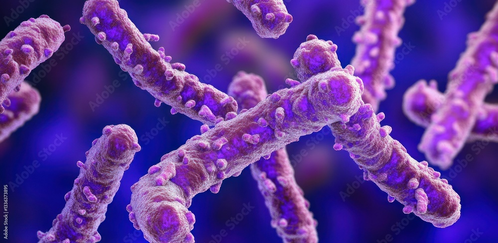 Poster microscopic image showing numerous rod shaped biological structures
