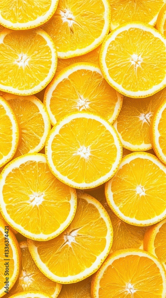 Poster fresh sliced citrus fruit arranged together in a full frame composition