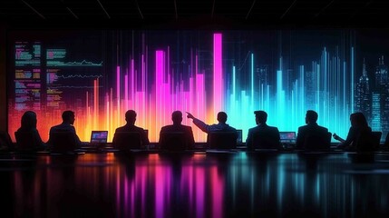 Business Meeting with Data Visualization and Analysts in Conference Room