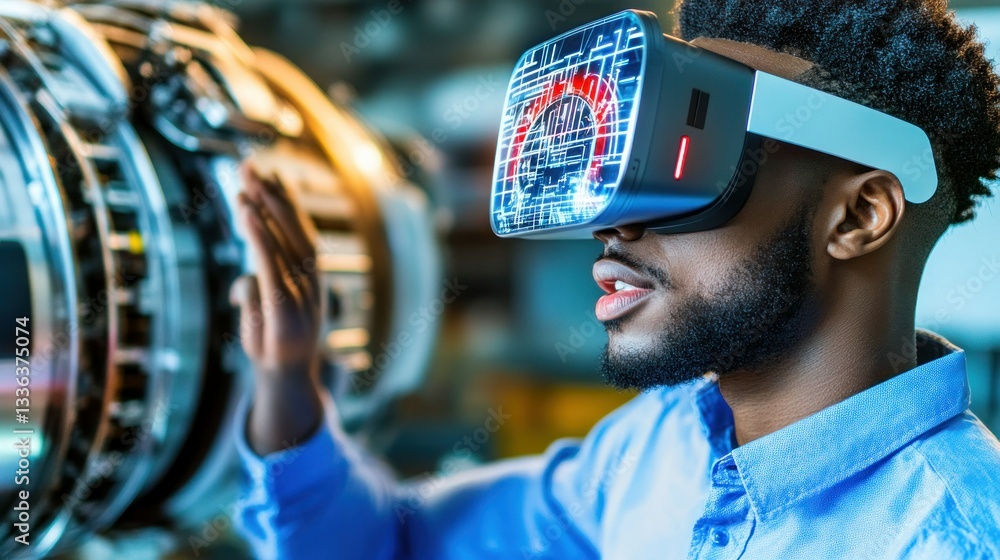 Poster a man experiencing virtual reality technology using a headset