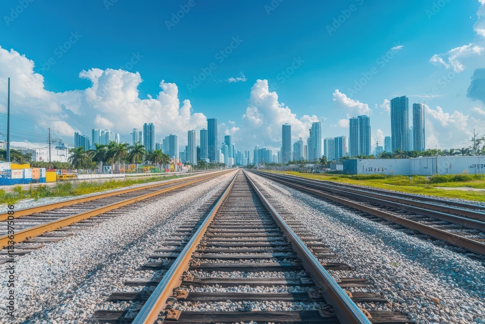 Poster aerial view of the railways loop in the city of miami