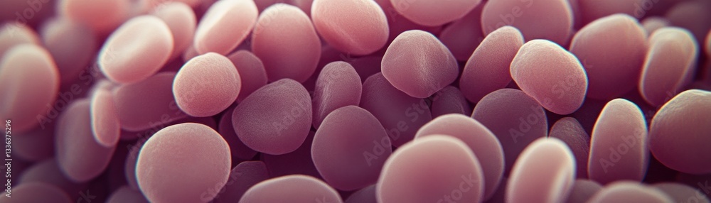 Poster close up view of numerous pinkish oval shaped objects