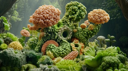 Surreal and abstract forms display vibrant colors in natures setting