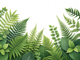 lush green fern border a vibrant collection isolated on a white background png