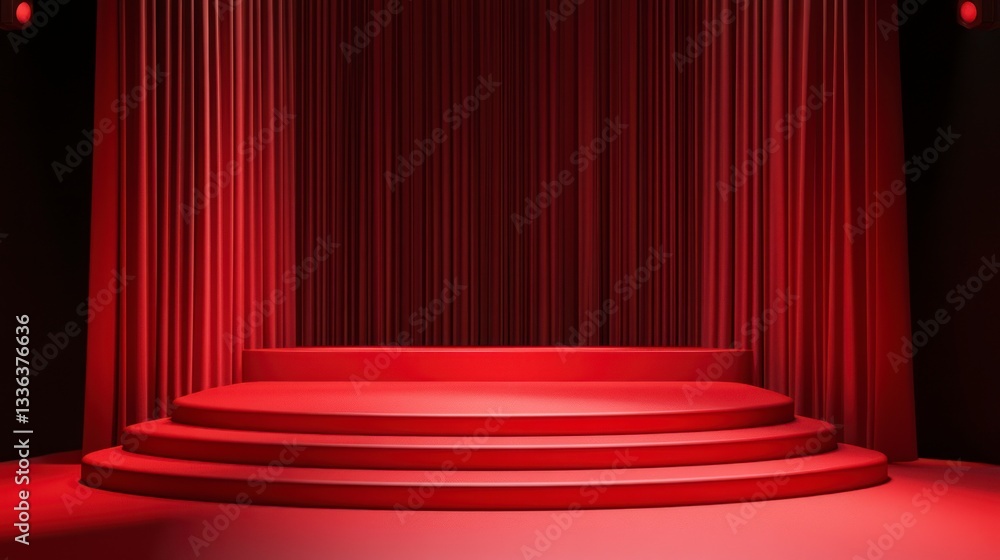 Poster red stage with curtains for performance or presentation backdrop concept