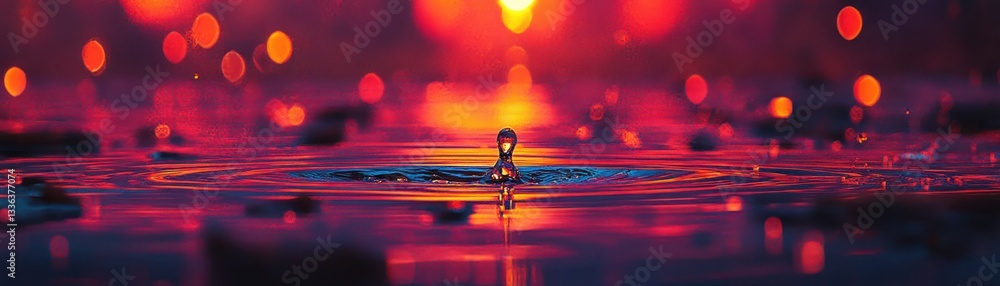 Poster a close up view of a water droplet creating ripples