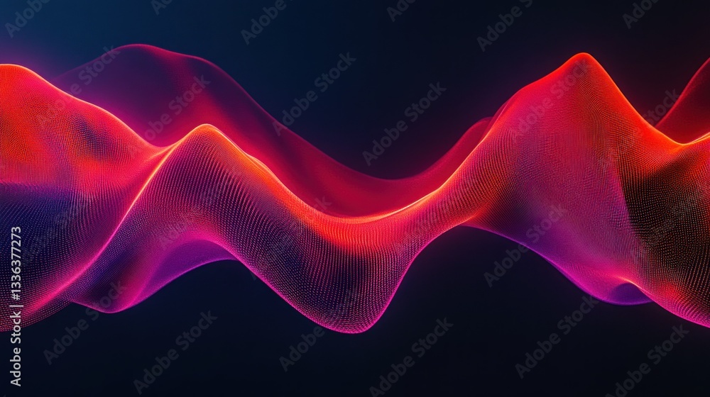 Poster A colorful gradient display of undulating wavelike abstract particles