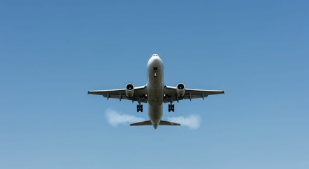 Obraz premium Passenger airplane flying against clear blue sky