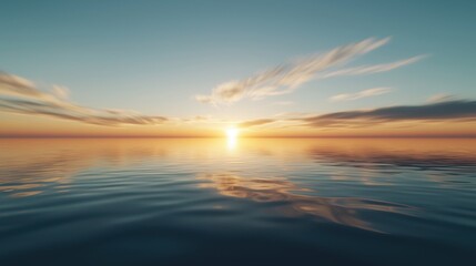 Obraz premium Breathtaking Golden Sunset Illuminating Vast Ocean Horizon at Dusk Over Calm Waters