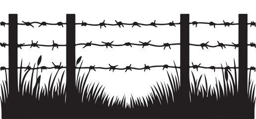 Silhouette Image of Barbed Wire Fence for Security Illustration Elements