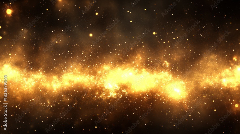 Poster abstract depiction of a cosmic landscape featuring bright celestial objects