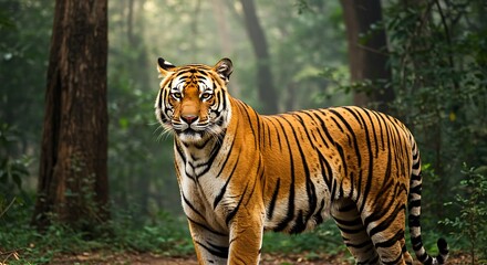 Obraz premium Majestic Bengal Tiger in the Lush Forest. Generative Ai
