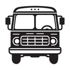 Vintage travel bus front view vector illustration in silhouette
