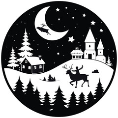 Cute Christmas Logo Silhouette Vector Illustration