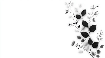 Hand-Drawn Illustrated Branch with Minimal Borders and Delicate Floral Elements on a Light Background