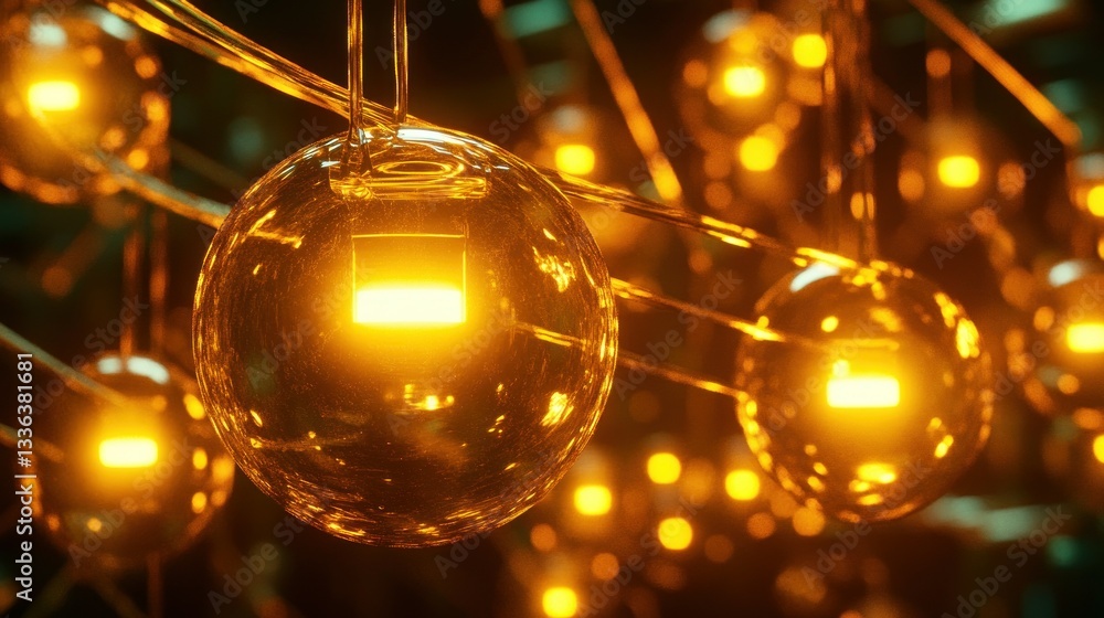 Poster illuminated spherical lights create a warm and elegant ambient atmosphere