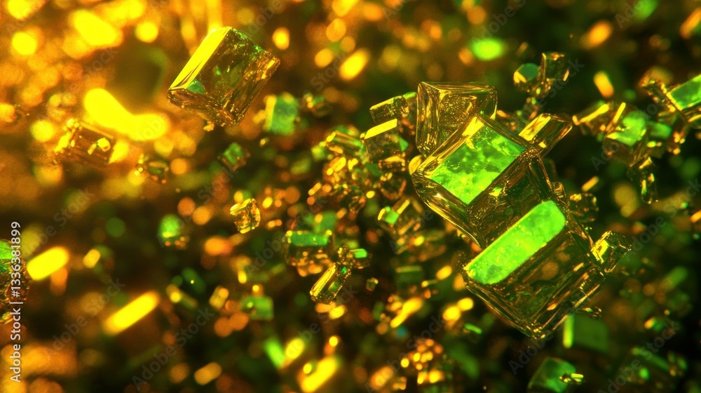 Poster Abstract composition of many glowing transparent cube shapes
