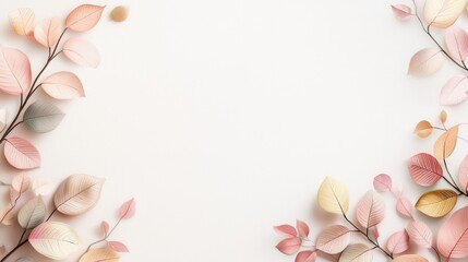 Fototapeta premium Elegant Illustrated Branches with Pastel Leaves Featuring Natural Borders for Creative Designs