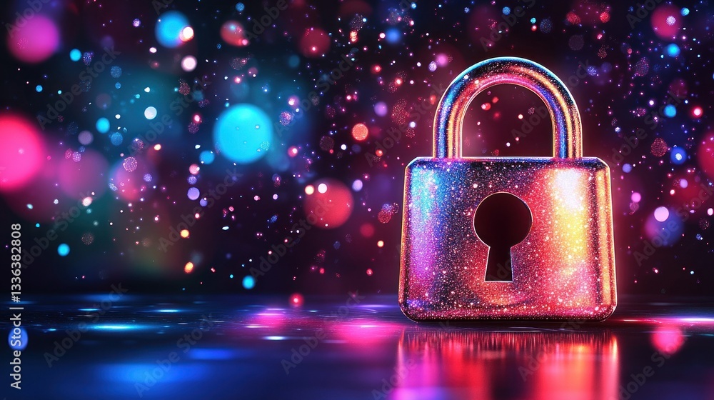 Poster a colorful and sparkly lock symbolizes security and protection
