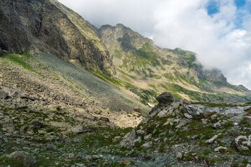 View from Passo Paschiet mountain pass in Graian Alps in Italy