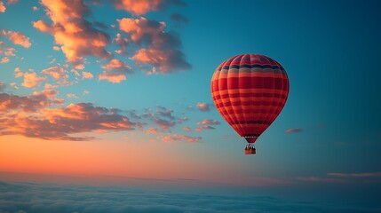 Fototapeta premium Hot Air Balloon Sunset Sky Colorful Adventure Flying Travel Scenic Peaceful Dramatic Journey