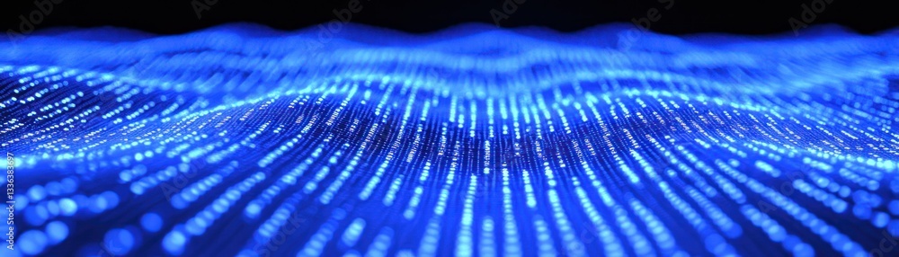 Poster a blue digital data wave made of flowing illuminated lines