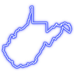 Neon blue outline of West Virginia state map on transparent background