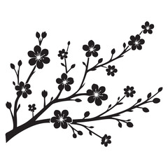Elegant Cherry Blossom Branch Silhouette Art Nature Illustration