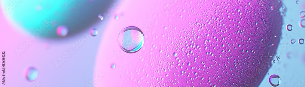 Poster Abstract macro image featuring colorful bubbles and water droplets with refraction