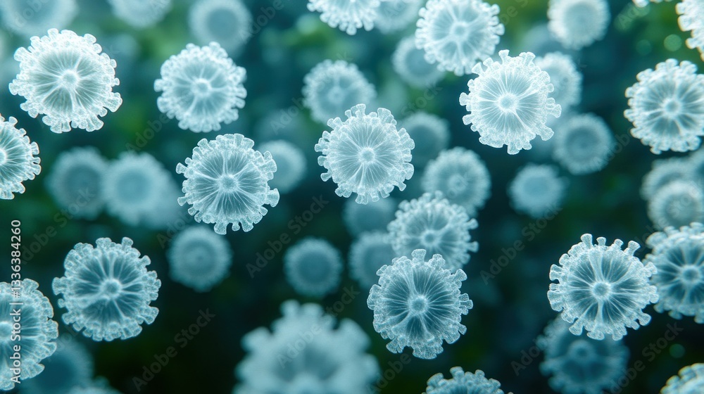 Poster Numerous microscopic cellular structures floating with each other and present